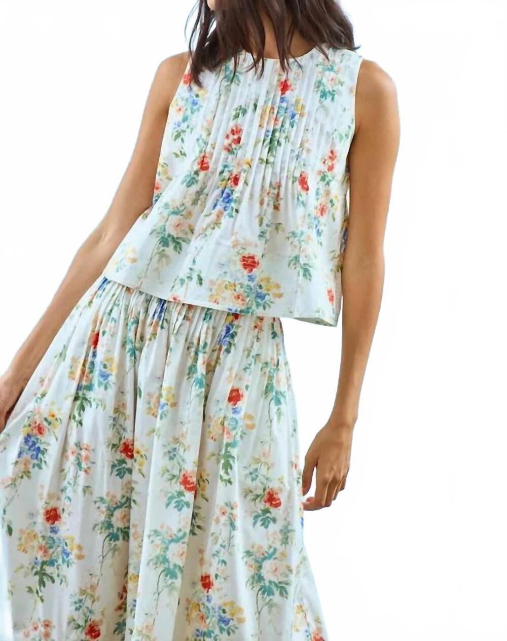 NEW HUNTER BELL floral pleated sleeveless charles top in falling blossom